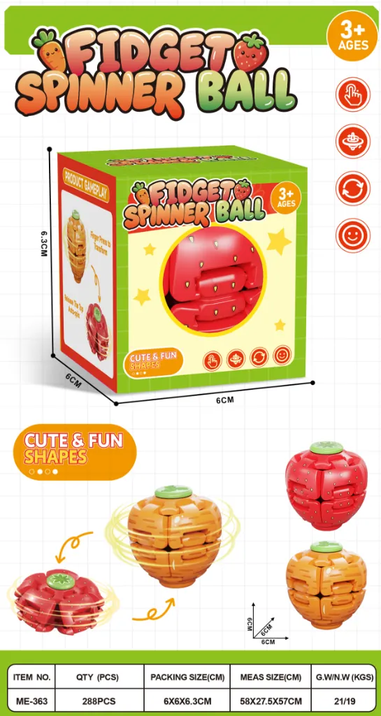 Strawberry-theme push spinner ball ME-363 in color box