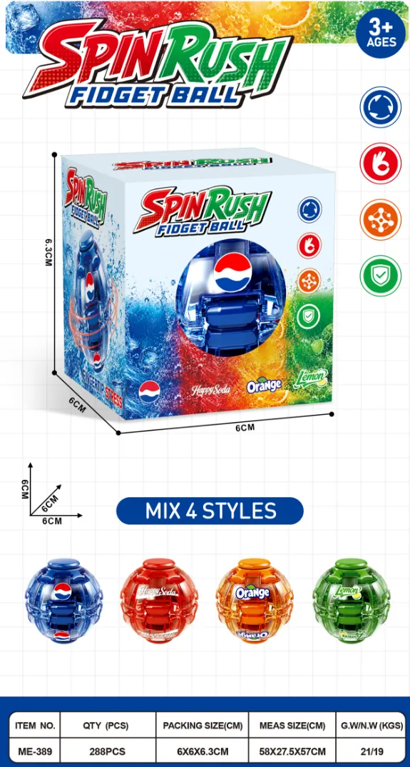 Drink-theme push spinner ball ME-389 in color box